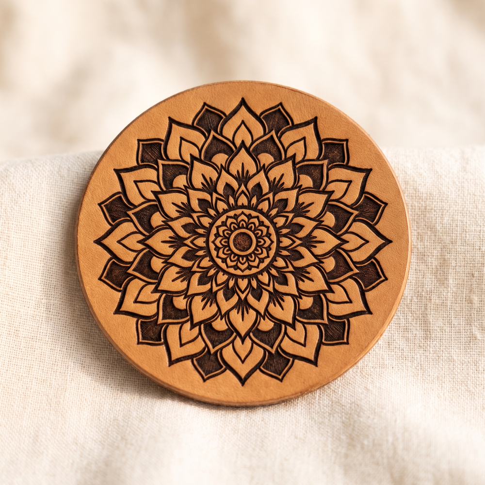 Design engraved on veg-tan leather
